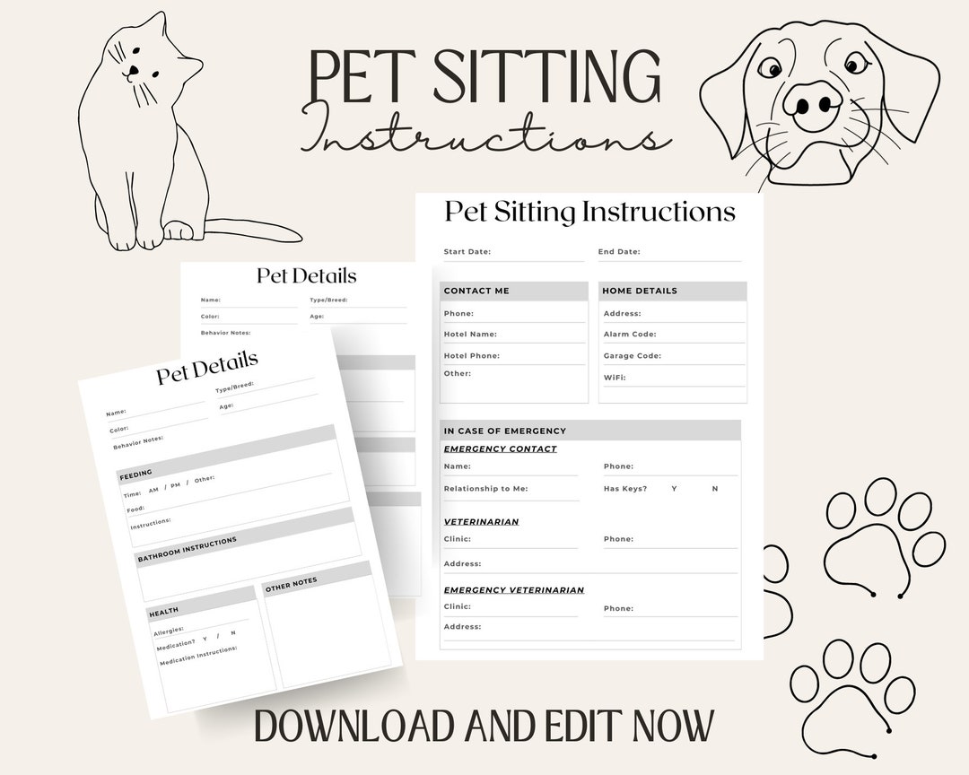Pet Sitter Instructions Cat Sitter Instructions Dog Sitter Instructions
