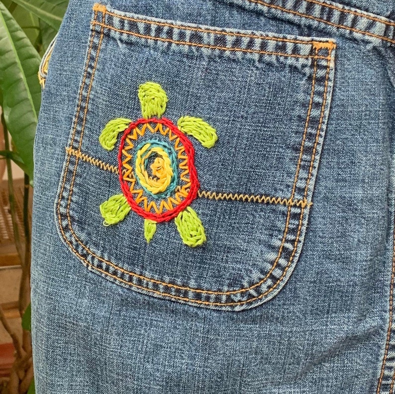 Lucky Hand Embroidered Jean Skirt