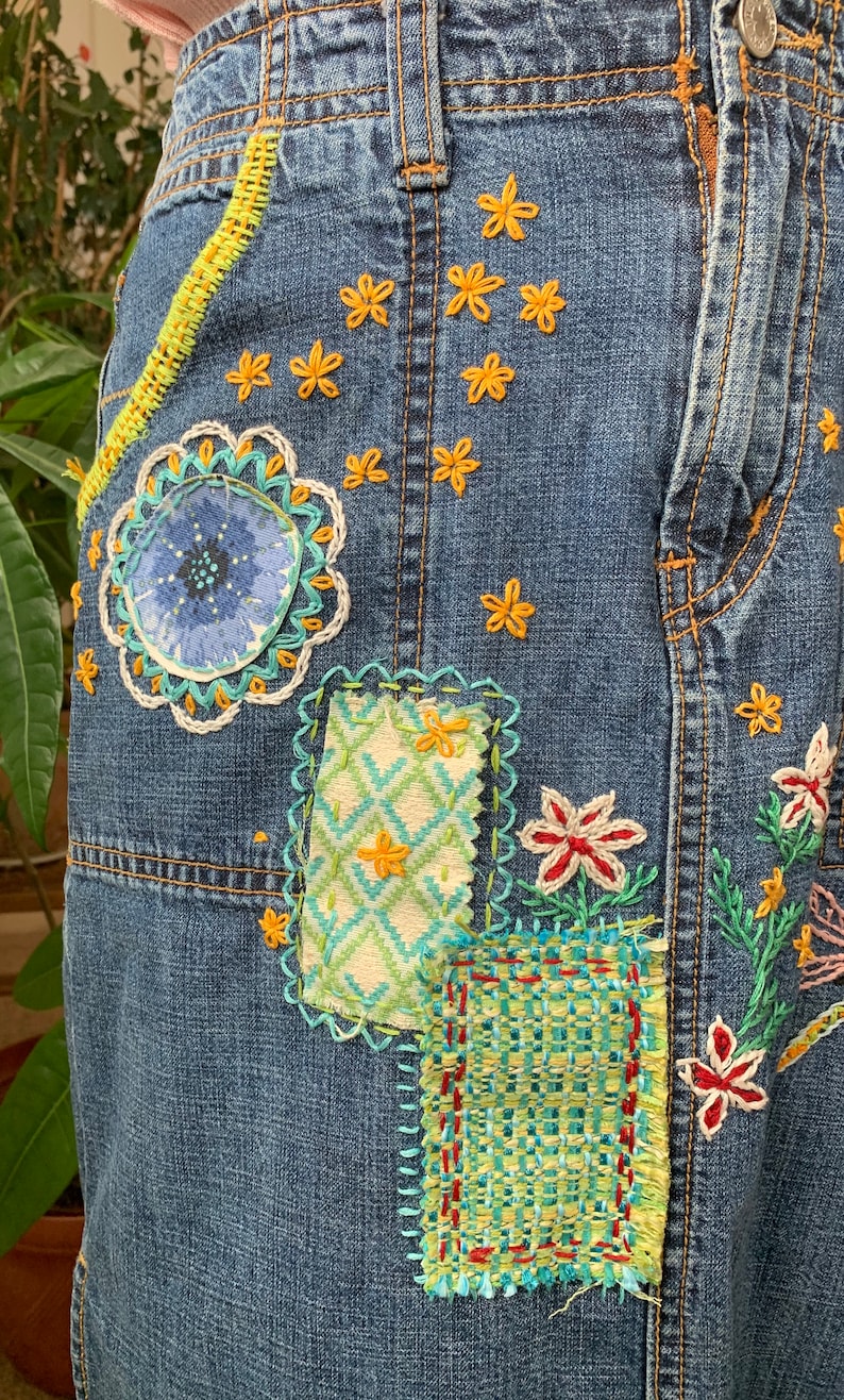 Lucky Hand Embroidered Jean Skirt