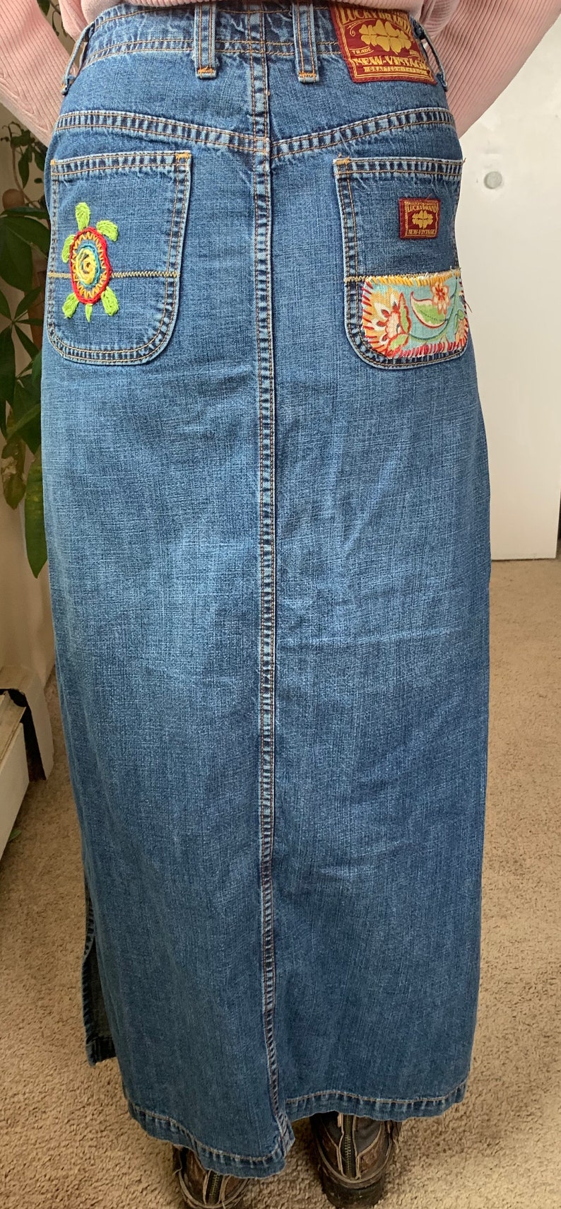 Lucky Hand Embroidered Jean Skirt