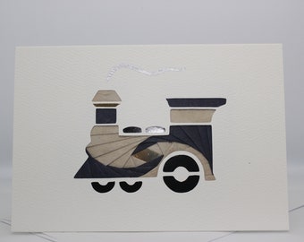 Train - Blank Greeting Card - Unique Handmade Iris Folding Gift Card - Travel and Landmarks