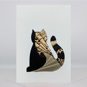 Chat assis | Chat dansant | Chats - carte de voeux vierge - carte-cadeau pliante iris fait main unique