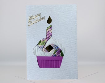 Birthday Card | Cupcake - Blank Greeting Card - Unique Handmade Iris Folding Gift Card