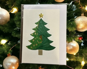 Weihnachtsbaum - Weihnachtskarte | Leere Feiertags-Grußkarte - einzigartige handgemachte Iris faltende Geschenkkarte