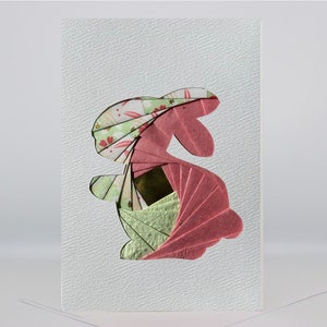 Lapin | Lapin - Carte-cadeau pliable Iris faite main unique - Carte de voeux vierge - Lapin de Pâques | Lapin de Pâques