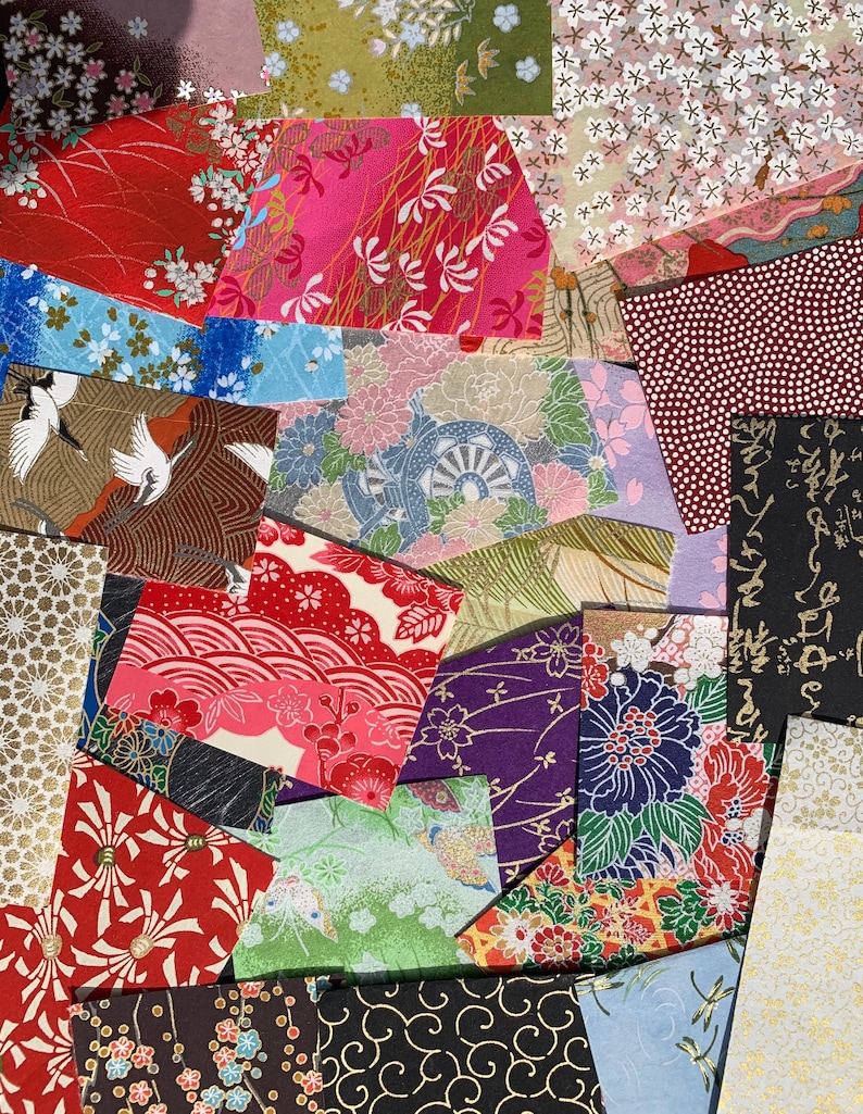 May include: Assortment of colorful Japanese washi paper sheets with various floral, geometric, and abstract patterns. The paper is perfect for scrapbooking, card making, and other craft projects.