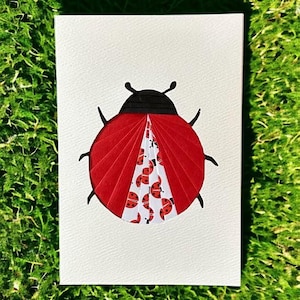 Coccinelle - Carte de voeux vierge - Carte-cadeau pliante Iris faite main unique - Merci | Je pense à vous