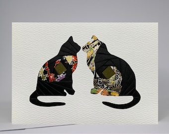 Cats | Kissing Cats | Pets - Blank Greeting Card - Unique Handmade Iris Folding Gift Card