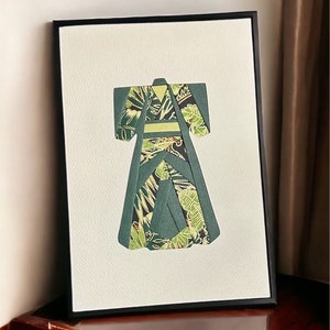 Kimono traditionnel avec Obi - Carte de voeux vierge - Carte-cadeau pliante Iris faite main unique - Plusieurs couleurs disponibles