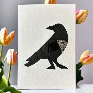 Crow Card - Biglietto regalo pieghevole unico fatto a mano Iris - Biglietto di auguri vuoto