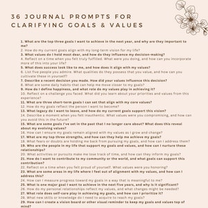 36 Journal Prompts For Clarifying Goals and Values; Self-Reflective Journaling; Therapeutic Journaling; Guided Journal Prompts