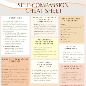 Self-Compassion Cheat Sheet; Self-Compassion; Practicing Self-Compassion; Therapy Worksheets on Self-Compassion