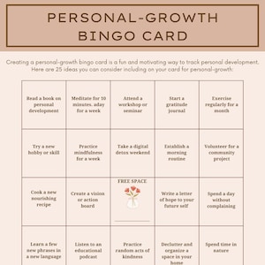 Personal-Growth Bingo Card; Personal-Growth Resources; New Year; Self-Development; Self-Development Resources; Self-Development Worksheet