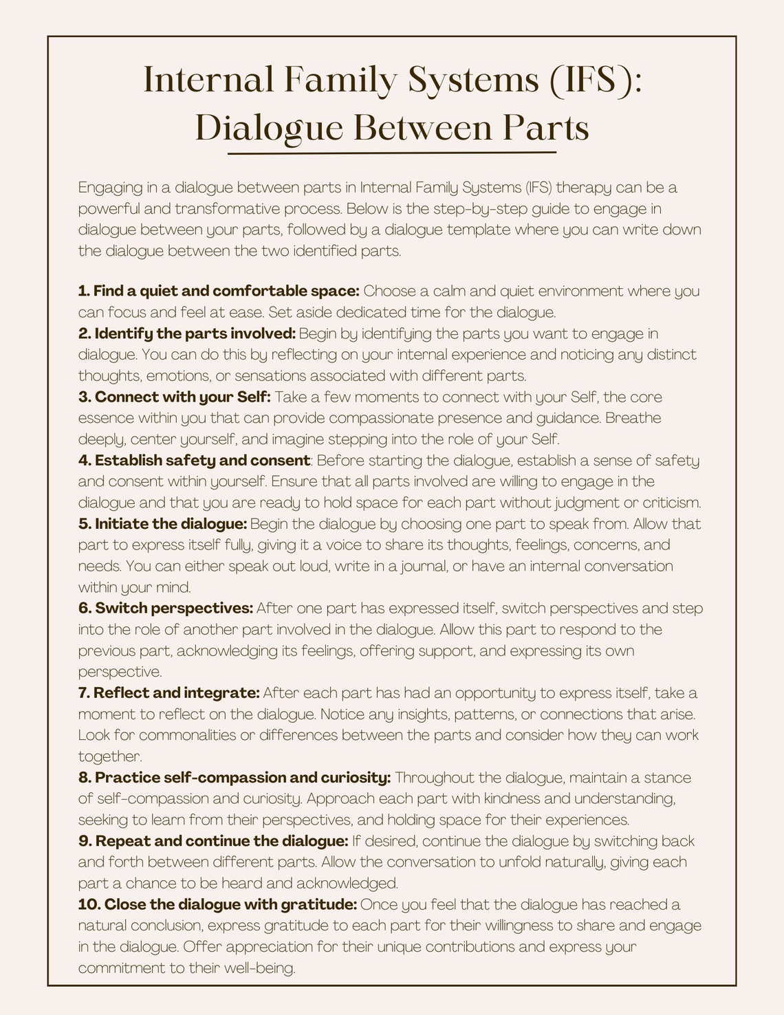 Internal Family Systems Dialogue Between Parts Parts Work IFS Parts