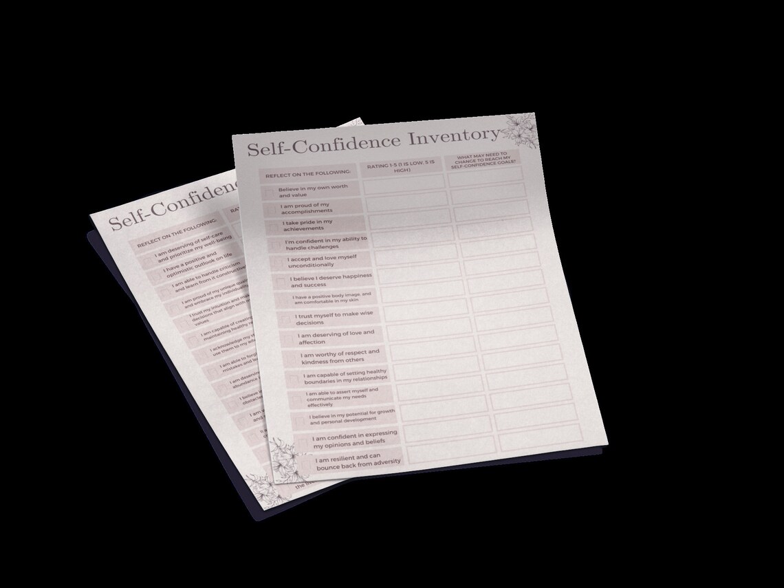 Self-confidence Inventory Self-confidence Worksheet Self-confidence ...