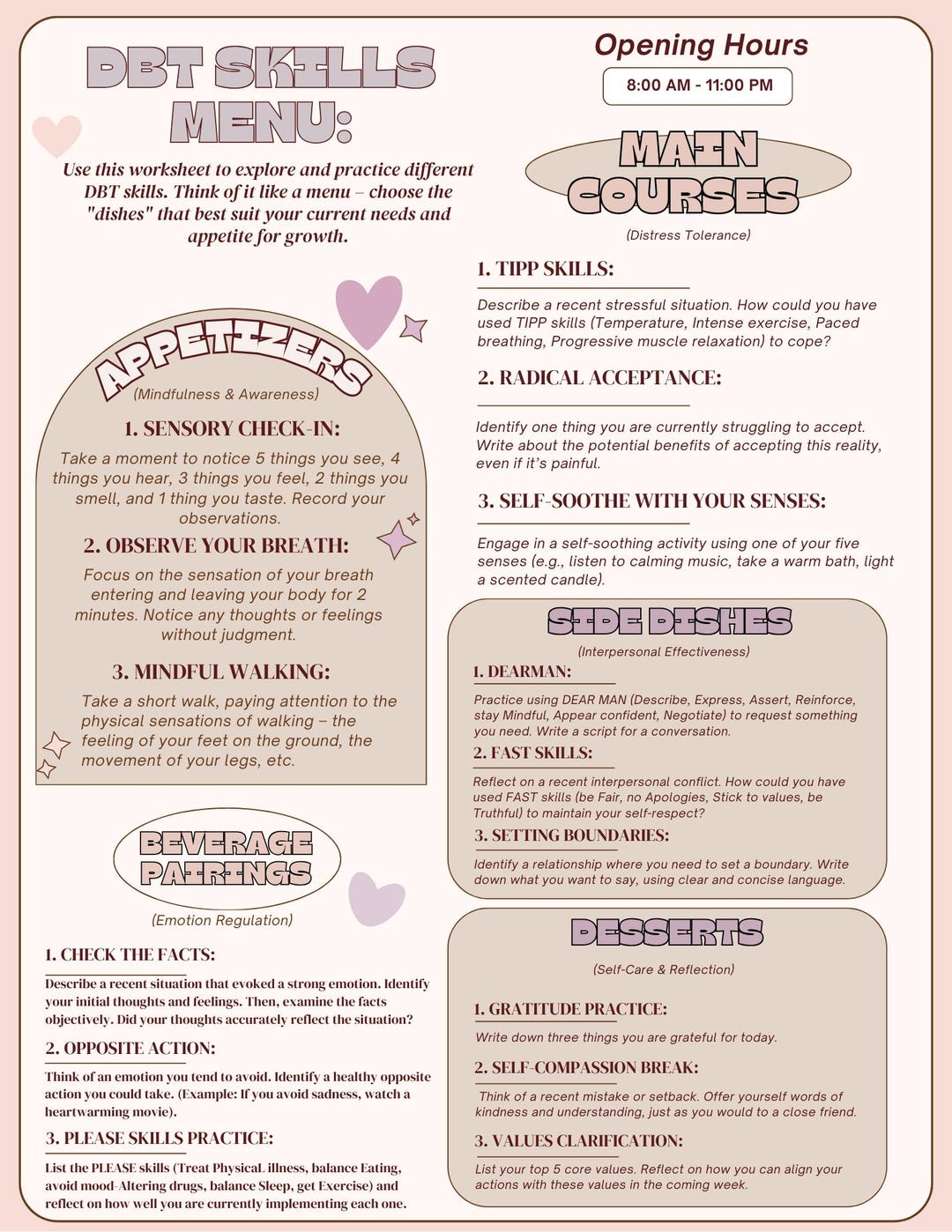 DBT Skills Menu; Dialectical Behavioral Therapy Skills; DBT Skills ...