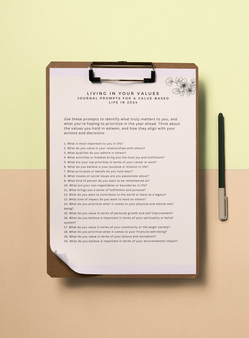 ACT Living in Your Values Journal Prompts - Etsy