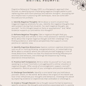 CBT Journal and Writing Prompts; CBT Journaling; Cognitive Behavioral Therapy; CBT Therapy; Cognitive Behavioral Therapy Worksheets