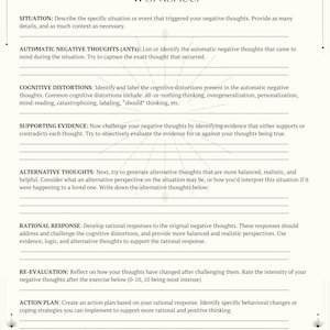 CBT Challenging Negative Thoughts Worksheet; Thought Challenging; Cognitive Restructuring; CBT Therapy Tools; CBT Worksheet; Therapy Tools