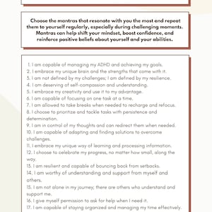 Mantras For Self Empowerment With ADHD; ADHD Affirmations; Coping Statements For ADHD; Attention Deficit Hyperactivity Disorder Mantras