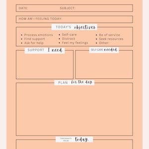 Daily Grief Plan Worksheet: Therapy Tools (PDF)