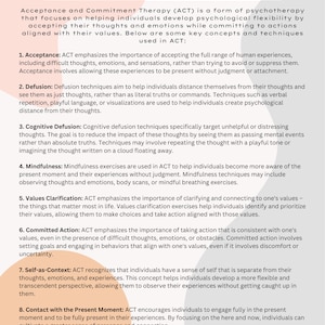 Compétences ACT de base ; Thérapie d'acceptation et d'engagement ; Techniques ACT ; Outils de thérapie d'acceptation et d'engagement ; Feuille de travail sur la thérapie ACT