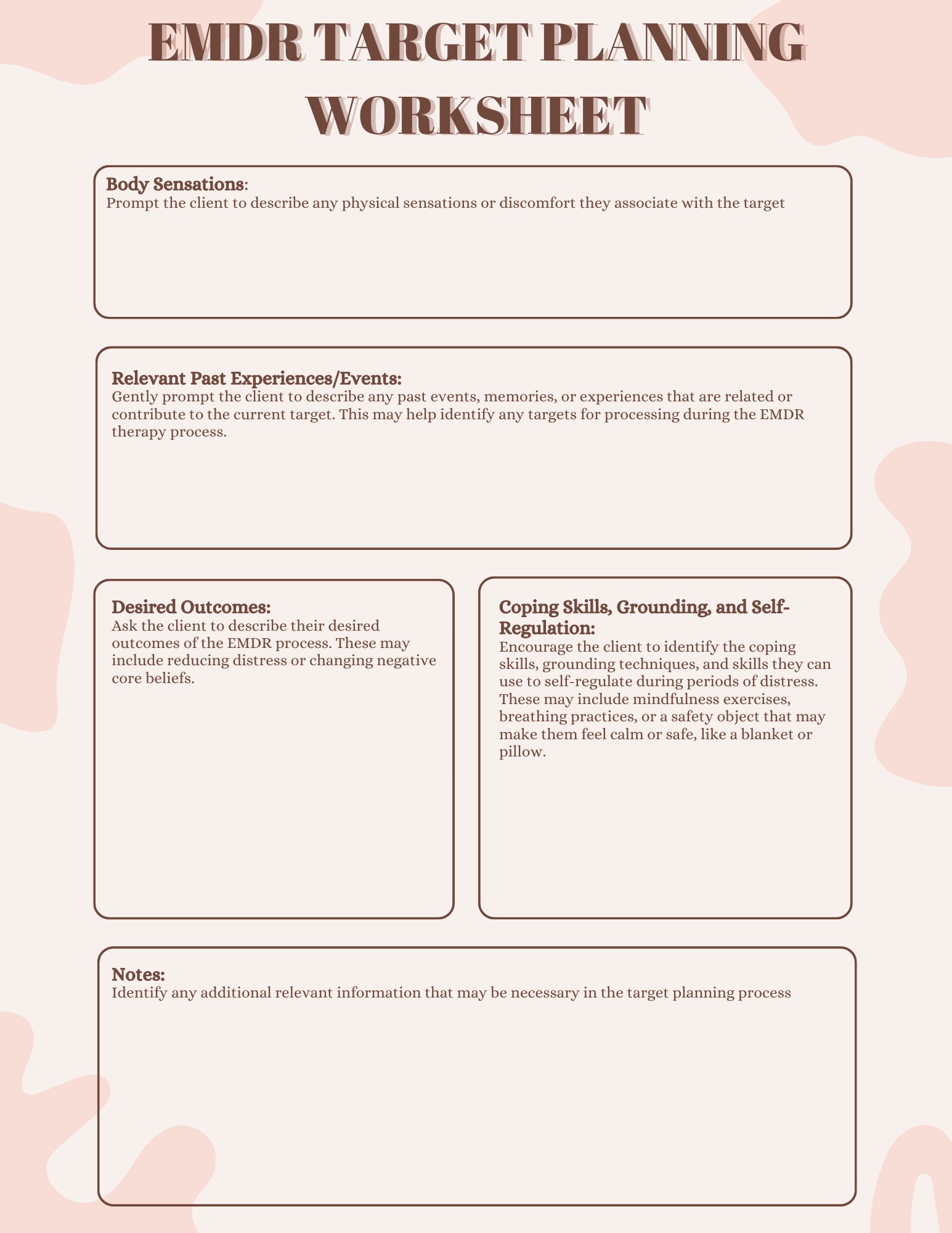 EMDR Target Planning Worksheet Eye Movement Desensitization and Reprocessing EMDR Target EMDR Target Planning Worksheet Eye Movement Desensitization and Reprocessing EMDR Target