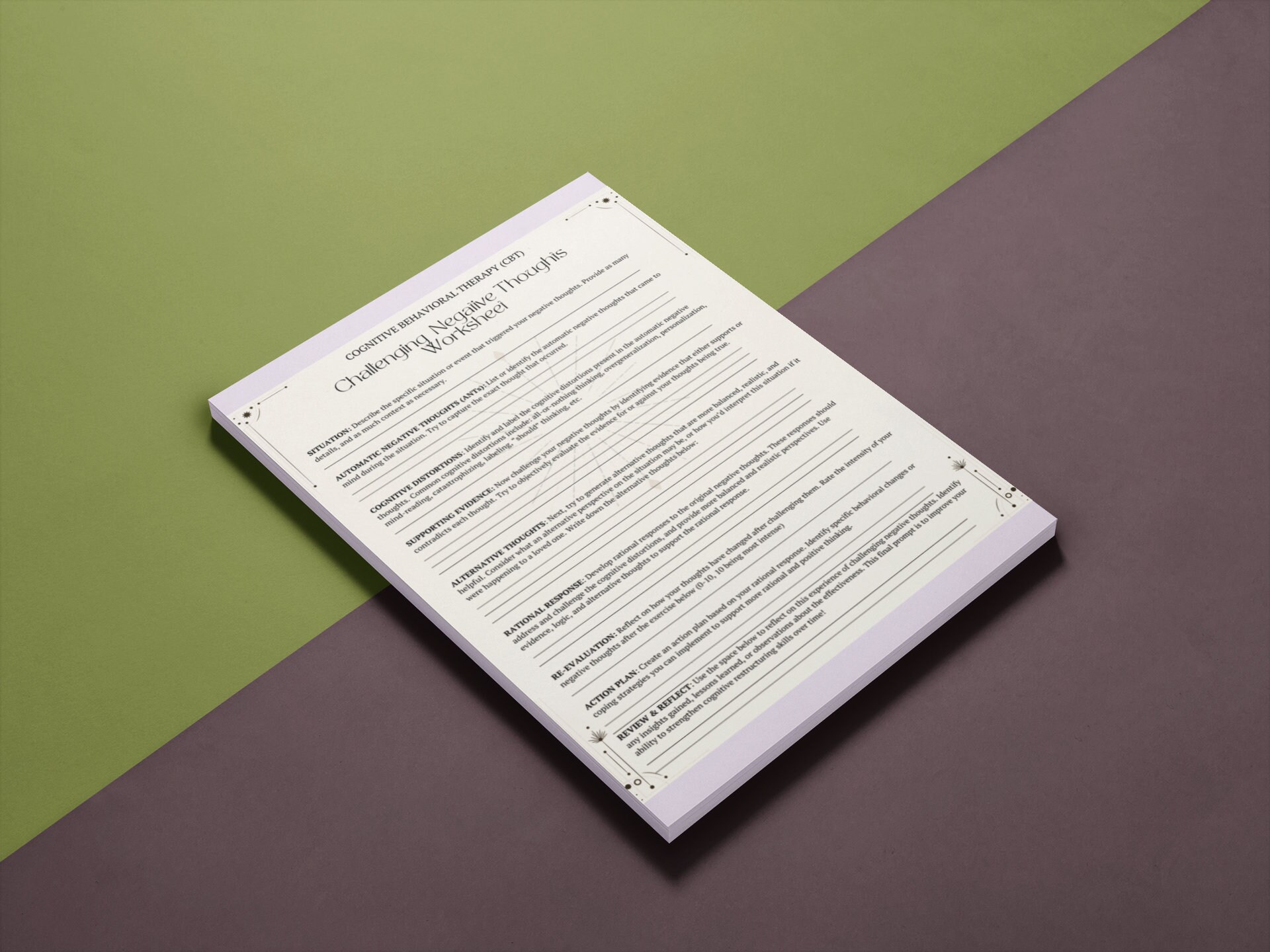 CBT Challenging Negative Thoughts Worksheet; Thought