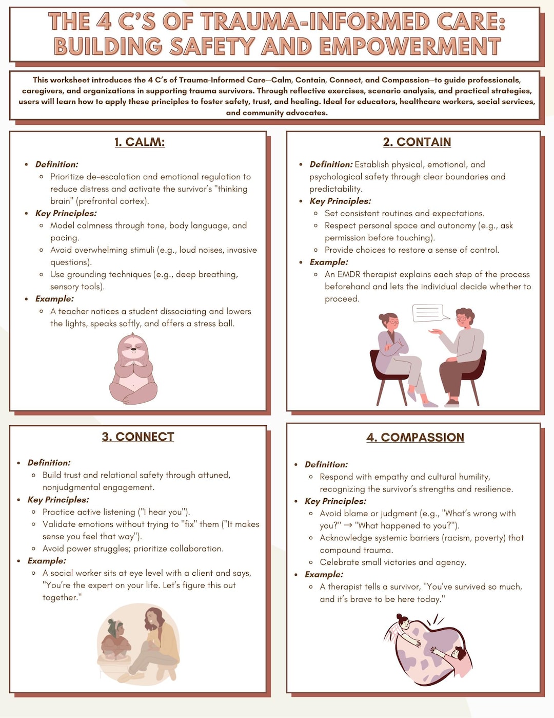 Trauma-informed Care Worksheet: 4 C's - Safety & Empowerment (PDF) - Etsy
