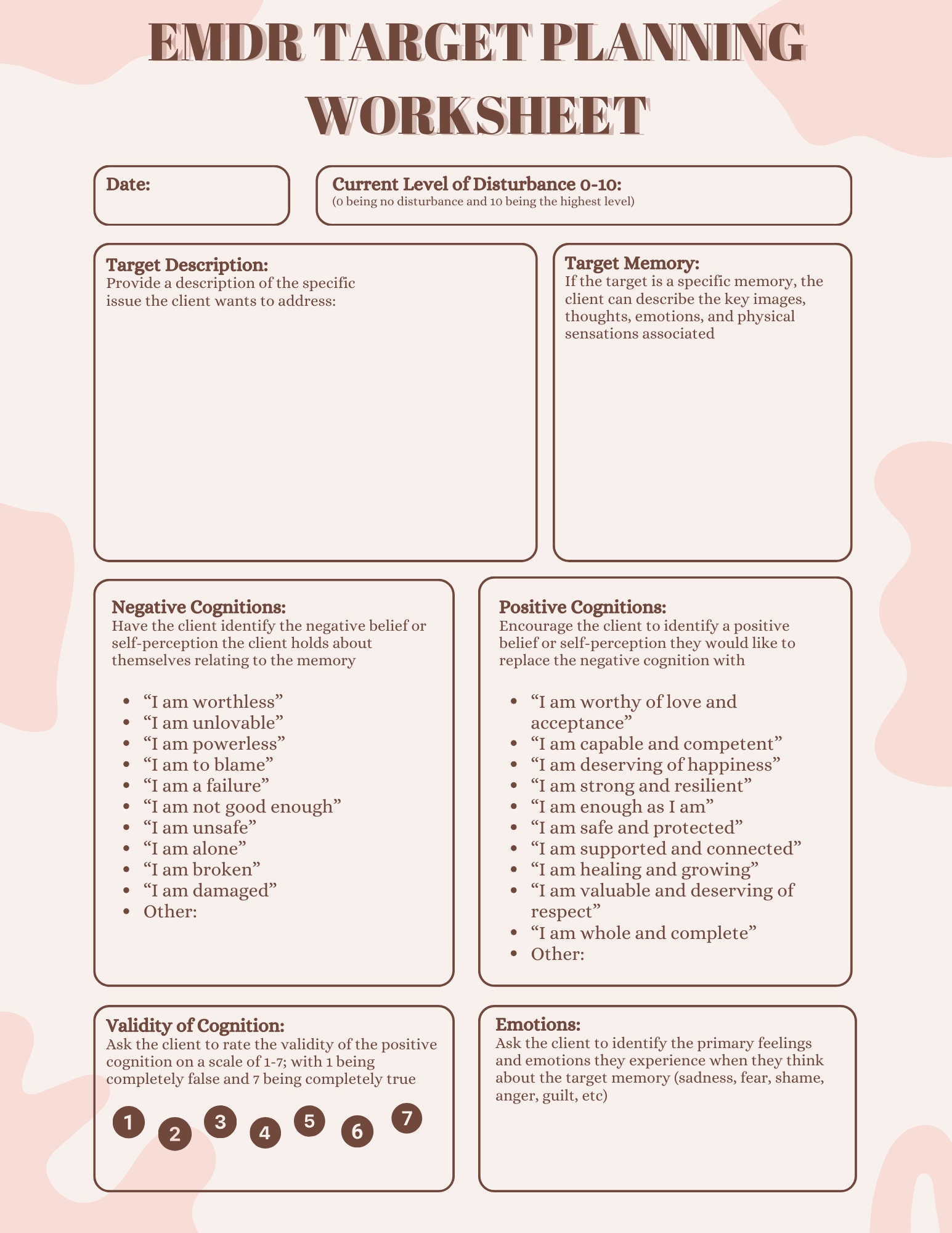 EMDR Target Planning Worksheet Eye Movement Desensitization and Reprocessing EMDR Target EMDR Target Planning Worksheet Eye Movement Desensitization and Reprocessing EMDR Target