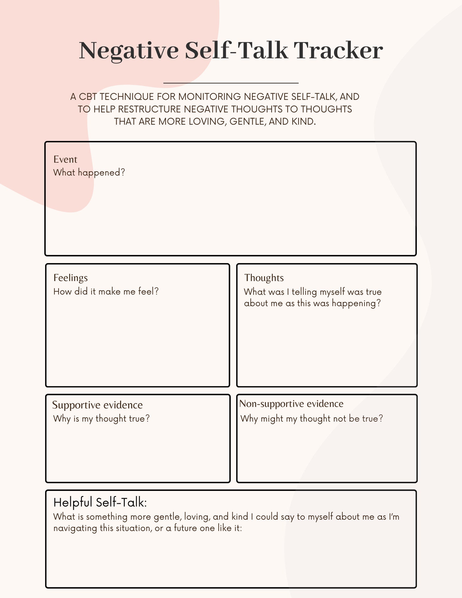 Negative Self Talk Tracker Inner Critic Work Negative Self Talk Negative Self Talk Tracker Inner Critic Work Negative Self Talk