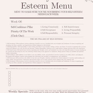 Weekly Self-Esteem Building Menu; Self-Esteem Worksheets; Self-Worth Tools; Self-Esteem Resources; Therapy Worksheets; Self-Improvement