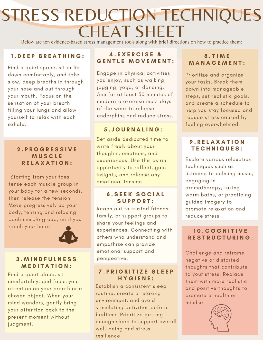Stress Reduction Techniques Cheat Sheet; Stress Reduction Tools; Stress