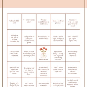 Bingo de autocuidado