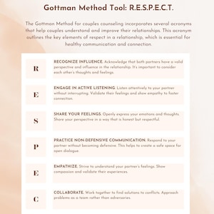 Gottman Method R.E.S.P.E.C.T. Worksheet: Couples Therapy Resource