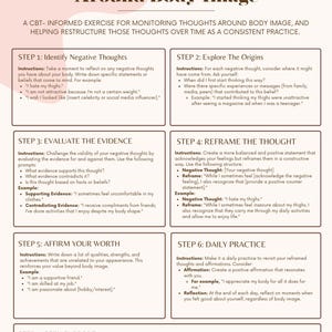 Challenging Negative Thoughts Around Body Image; Body Image Worksheet; Working Through Negative Body Image; Body Neutrality; Therapy Tools