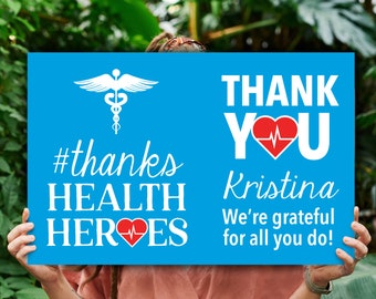 Thank You Health Heroes 10x8 Digital File, Customized With Name(s) and Emailed To You