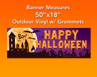 Happy Halloween Banner: Spooky Outdoor Vinyl Yard Sign (50x18)