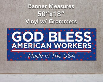 Labor Day Banner: God Bless American Workers, Patriotic USA Art