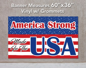 America Strong Vinyl Banner: Patriotic Labor Day Decor