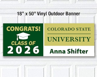 Custom College Graduation Banner: School Colors, Class of 2025, 2026, Vinyl Outdoor Decor