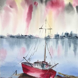 Arte de velero, arte de pared con paisaje marino, decoración de casa de lago, decoración de yate, regalo para amantes del mar, arte de pared costero, pintura de la aurora boreal, pintura personalizada