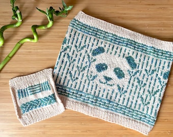 PDF Knitting Pattern - Peeking Panda Cowl - Digital Download Tutorial - Scarf Snood Neckwarmer - DK Stranded Colourwork / Colorwork