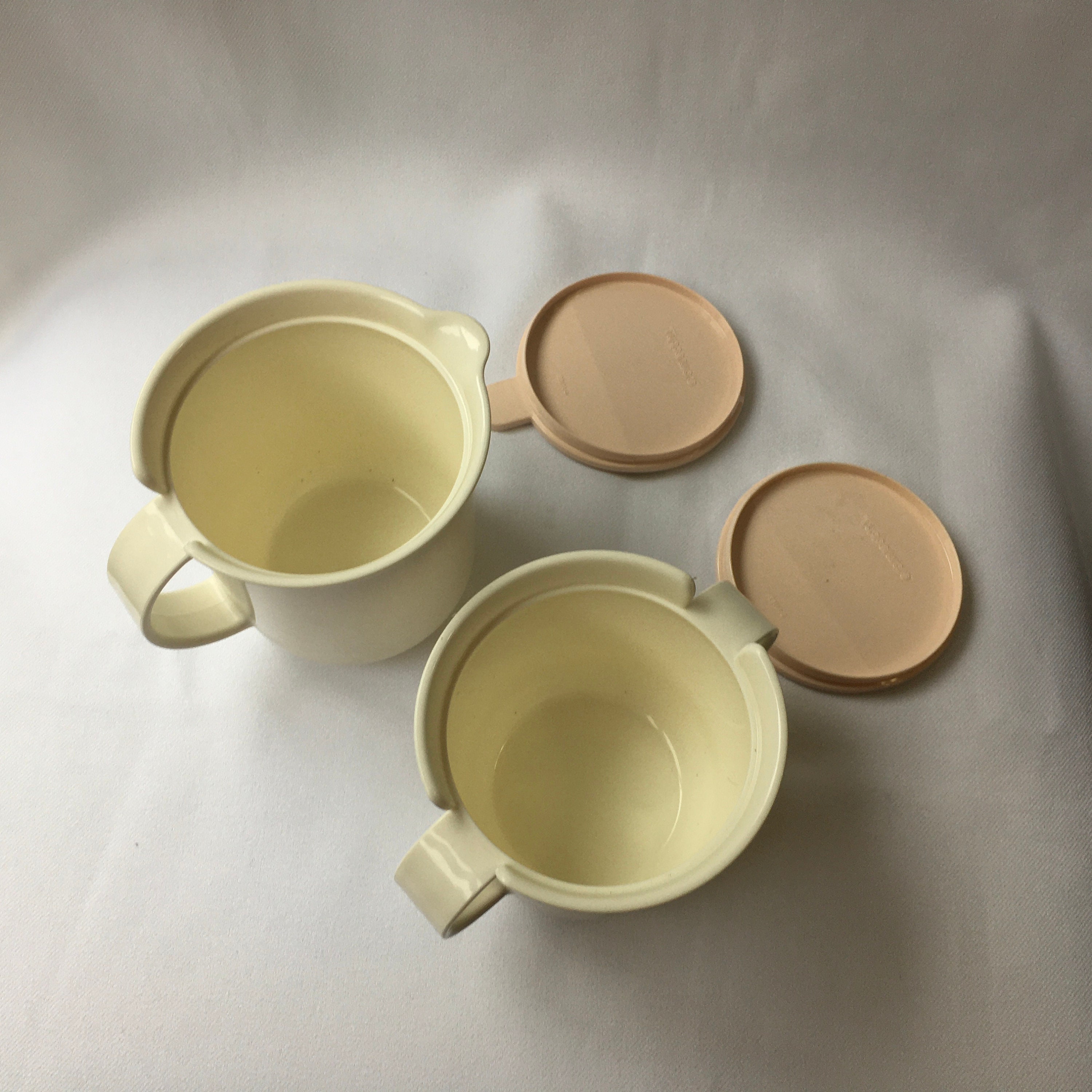 Tupperware Cream and Sugar Bowl Set Ivory Rose White 10 Oz 12 Oz Parts