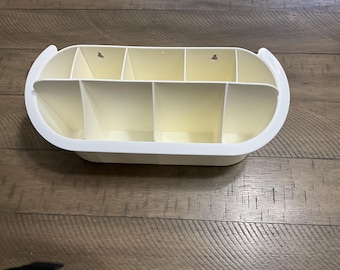 Tupperware Divided Big Place for Utensils White Utensil Holder Counter Wall Storage Organizer Vintage