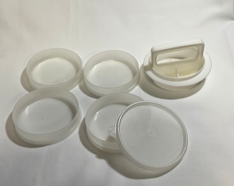 Tupperware  Hamburger Burger Maker Press  Large Size 1927 1925 1926 1/3 Or 1/4 Pounder   7  Piece Set Sausage   Stamp Patty