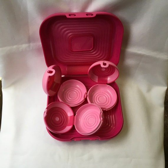 Tupperware Set Of 3 Stackable Square Containers w/ Cariolier Pink-NEW