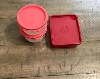 Tupperware Mini Square A Way Sandwich Lunch Container & 2 Snack Cups 1516 1517 4914 4922 School Daycare Brown Bag Sandwich Leftover