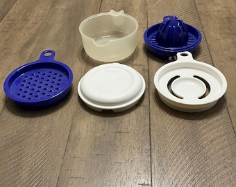 Tupperware Cook’s Maid Pitcher Juicer Grater Blue  1893 1895 1897 Citrus Zester Lemon Citrus Lime Orange Juicer Egg Separator Baking Cooking