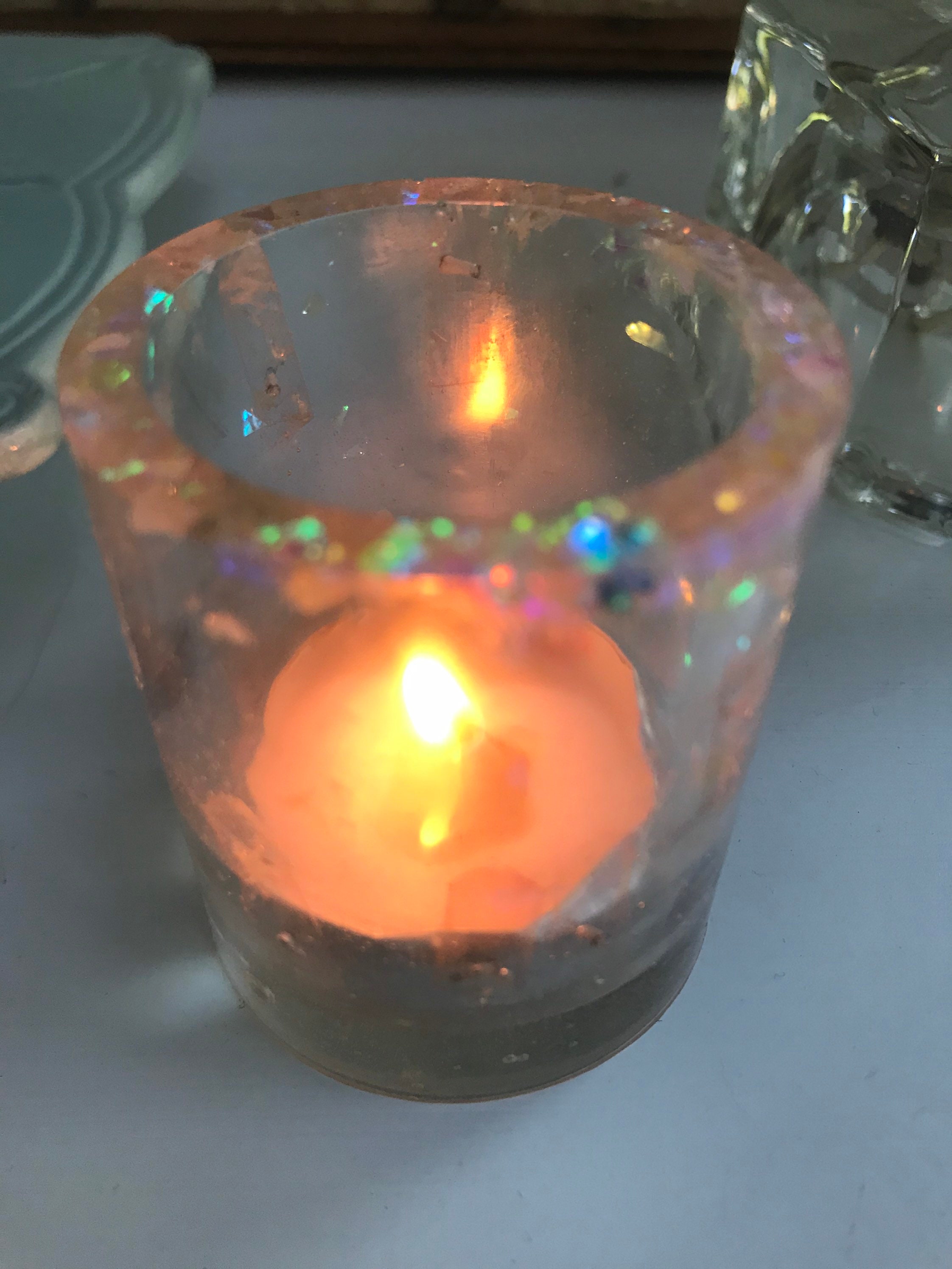 Holographic Rose Quartz Candle Holder Etsy